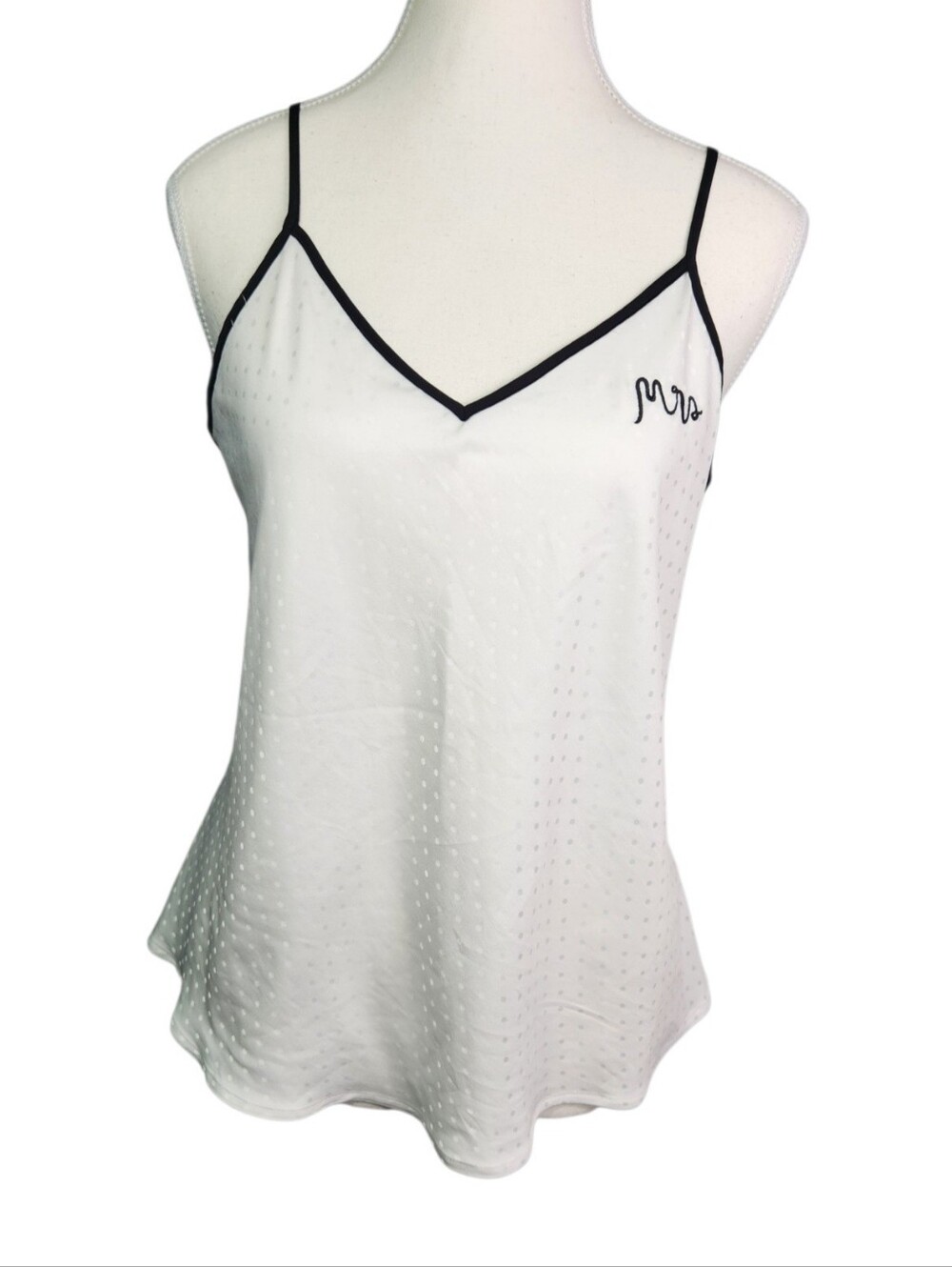 Kate Spade New York "Mrs" Satin PJ Cami Top Sm White Swiss Dot Bridal Sleepwear - Picture 2 of 14